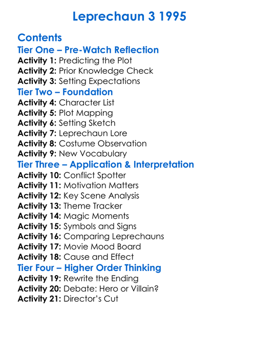 Leprechaun 3 1995 Worksheet Activity Booklet