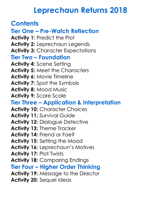 Leprechaun Returns 2018 Worksheet Activity Booklet
