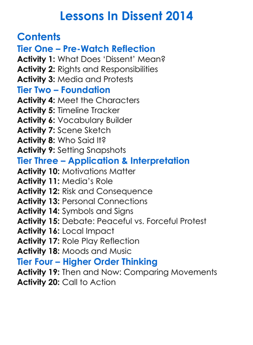 Lessons In Dissent 2014 Worksheet Activity Booklet