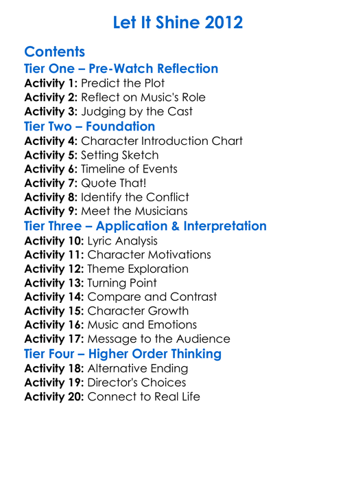 Let It Shine 2012 Worksheet Activity Booklet