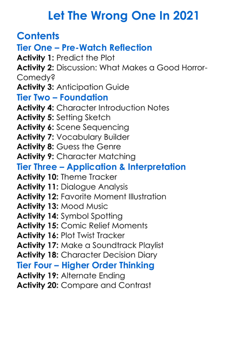 Let The Wrong One In 2021 Worksheet Activity Booklet