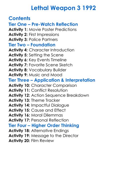 Lethal Weapon 3 1992 Worksheet Activity Booklet
