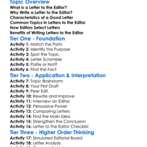 Letter To The Editor Worksheet Activity Booklet