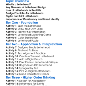 Letterhead Design Worksheet Activity Booklet