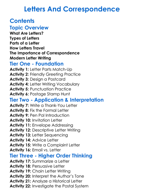 Letters And Correspondence Worksheet Activity Booklet