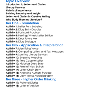 Letters And Diaries As Literature Worksheet Activity Booklet