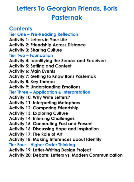 Letters To Georgian Friends Boris Pasternak Worksheet Activity Booklet