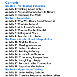 Letters To Various Persons Henry David Thoreau Worksheet Activity Booklet