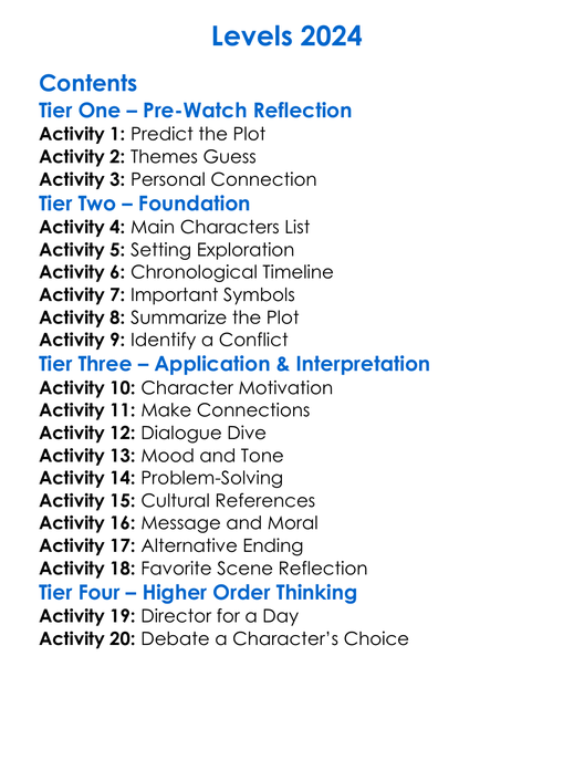 Levels 2024 Worksheet Activity Booklet