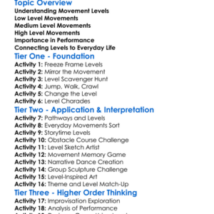 Levels In Movement Worksheet Activity Booklet