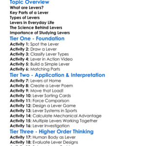 Lever Systems Worksheet Activity Booklet