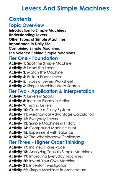 Levers And Simple Machines Worksheet Activity Booklet