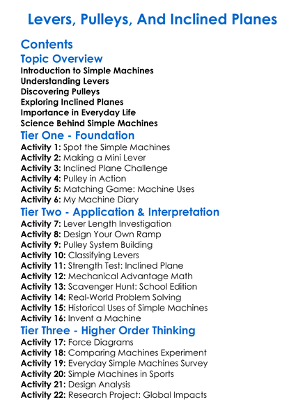 Levers Pulleys And Inclined Planes Worksheet Activity Booklet