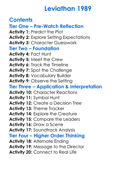 Leviathan 1989 Worksheet Activity Booklet