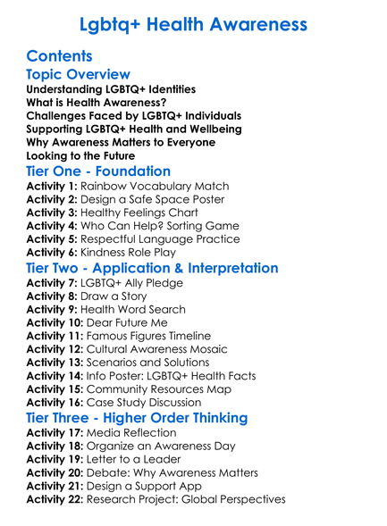Lgbtq Health Awareness Worksheet Activity Booklet