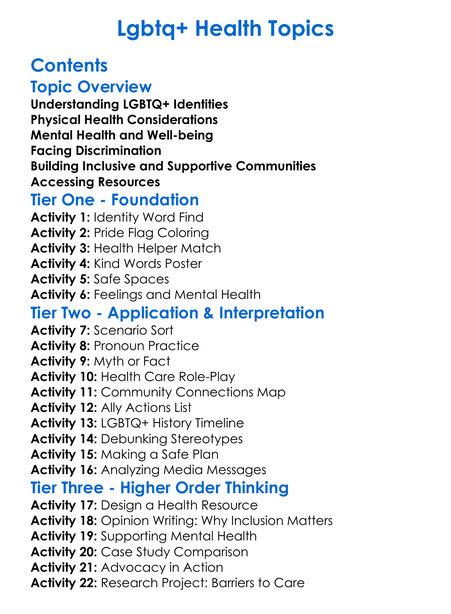 Lgbtq Health Topics Worksheet Activity Booklet