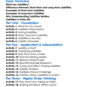 Liabilities Short-Term And Long-Term Worksheet Activity Booklet