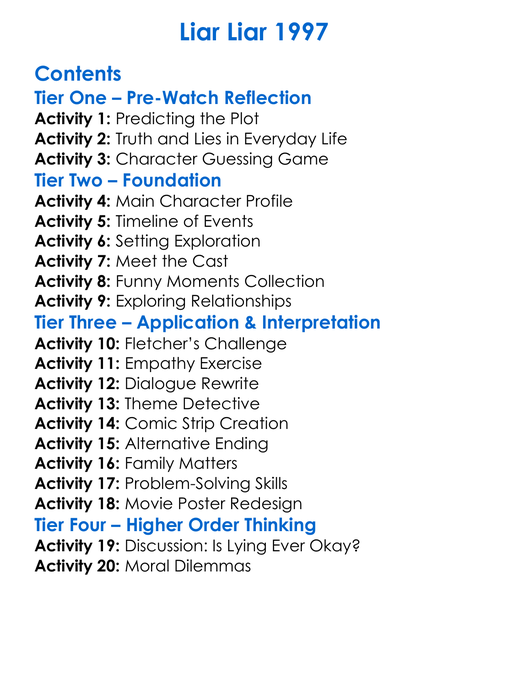 Liar Liar 1997 Worksheet Activity Booklet