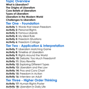 Liberalism Worksheet Activity Booklet