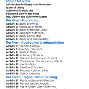 Liberty And Autonomy Worksheet Activity Booklet