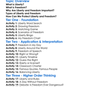 Liberty And Freedom Worksheet Activity Booklet