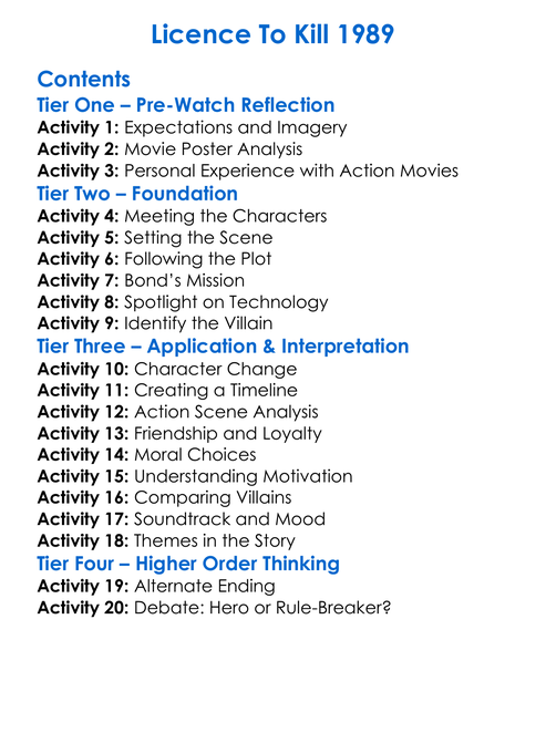 Licence To Kill 1989 Worksheet Activity Booklet