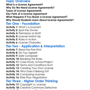 License Agreements Worksheet Activity Booklet