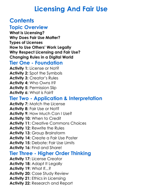 Licensing And Fair Use Worksheet Activity Booklet