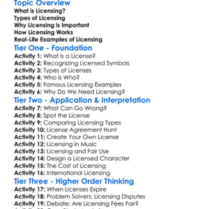 Licensing Worksheet Activity Booklet