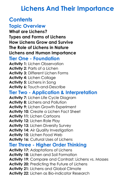 Lichens And Their Importance Worksheet Activity Booklet