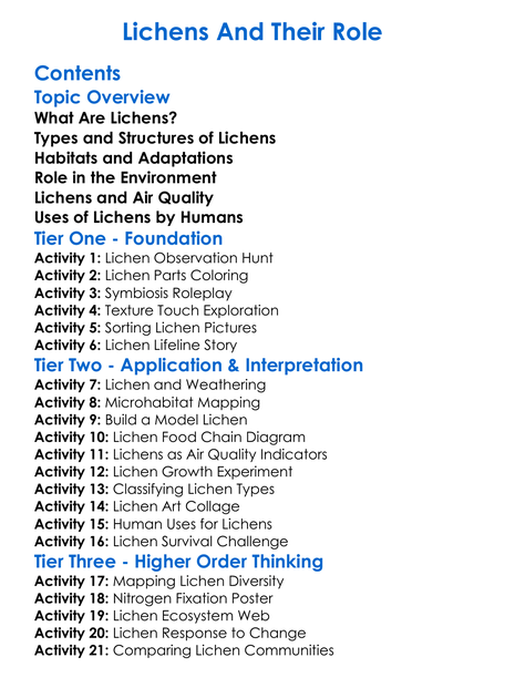 Lichens And Their Role Worksheet Activity Booklet