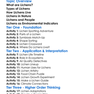 Lichens And Their Roles Worksheet Activity Booklet