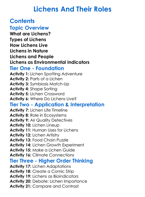 Lichens And Their Roles Worksheet Activity Booklet