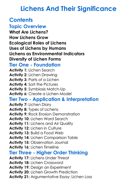 Lichens And Their Significance Worksheet Activity Booklet