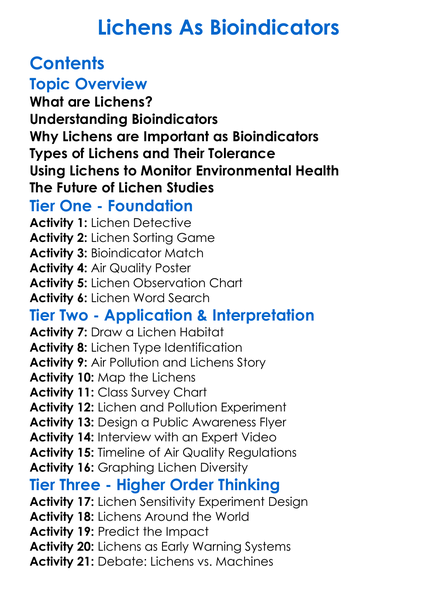 Lichens As Bioindicators Worksheet Activity Booklet