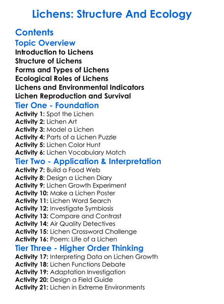 Lichens Structure And Ecology Worksheet Activity Booklet