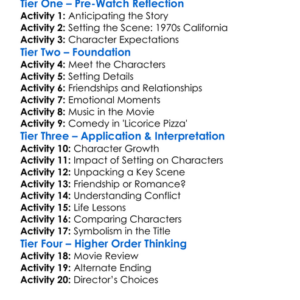 Licorice Pizza 2021 Worksheet Activity Booklet