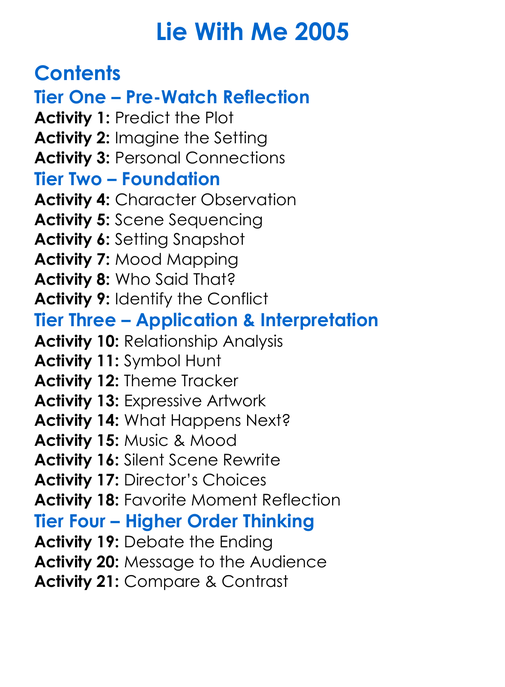 Lie With Me 2005 Worksheet Activity Booklet