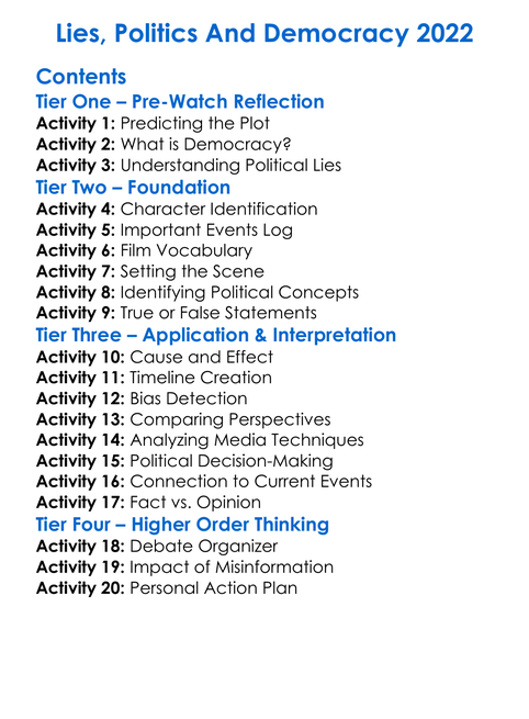 Lies Politics And Democracy 2022 Worksheet Activity Booklet