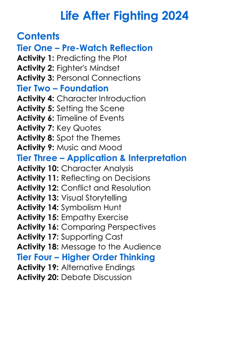 Life After Fighting 2024 Worksheet Activity Booklet