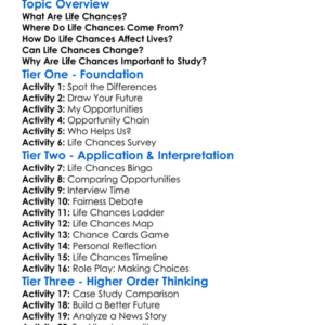 Life Chances Worksheet Activity Booklet