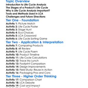 Life Cycle Analysis Worksheet Activity Booklet