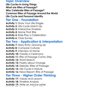 Life Cycle And Rites Of Passage Worksheet Activity Booklet