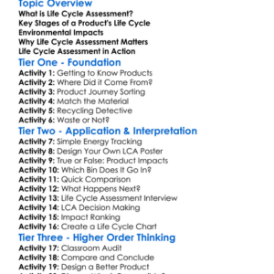 Life Cycle Assessment Worksheet Activity Booklet