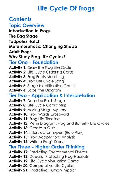 Life Cycle Of Frogs Worksheet Activity Booklet