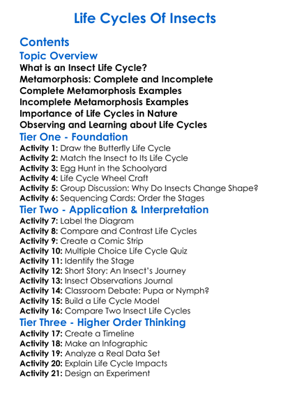 Life Cycles Of Insects Worksheet Activity Booklet