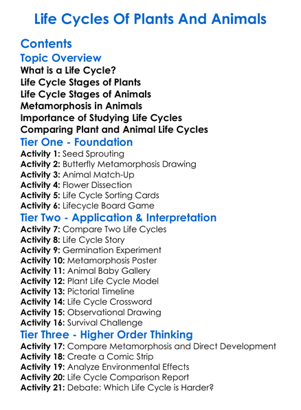 Life Cycles Of Plants And Animals Worksheet Activity Booklet
