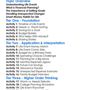 Life Events And Financial Planning Worksheet Activity Booklet