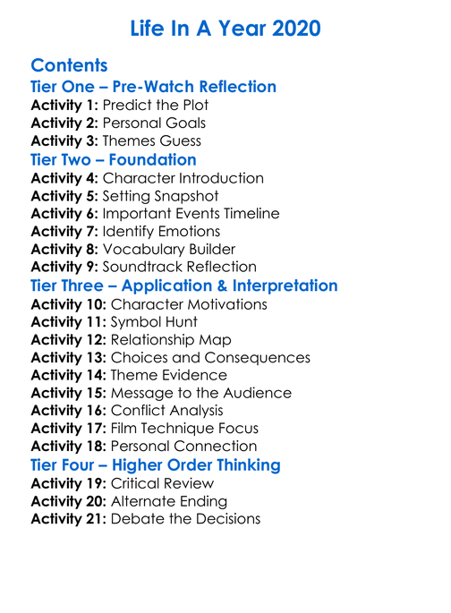 Life In A Year 2020 Worksheet Activity Booklet