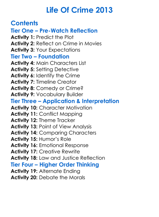 Life Of Crime 2013 Worksheet Activity Booklet